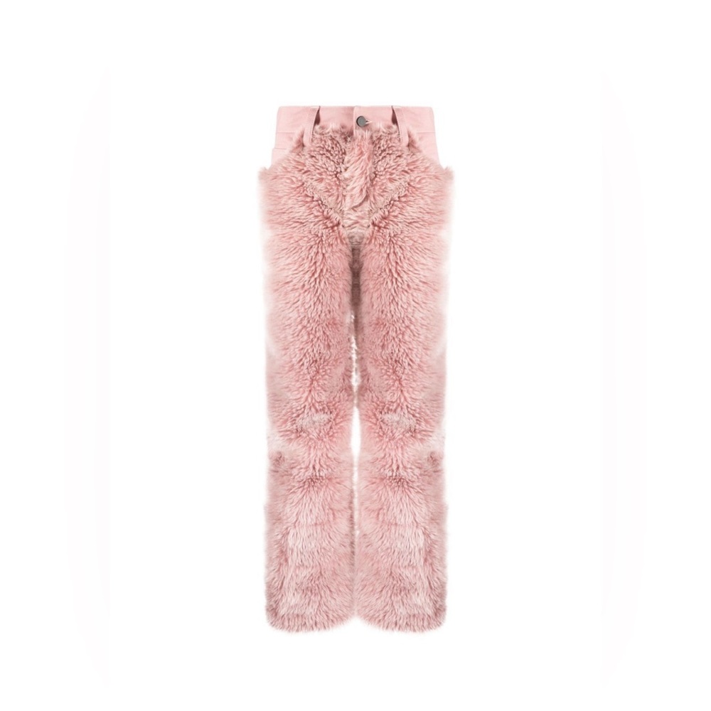 Paula Canovas del Vas Pink Faux Fur Denim Jeans
